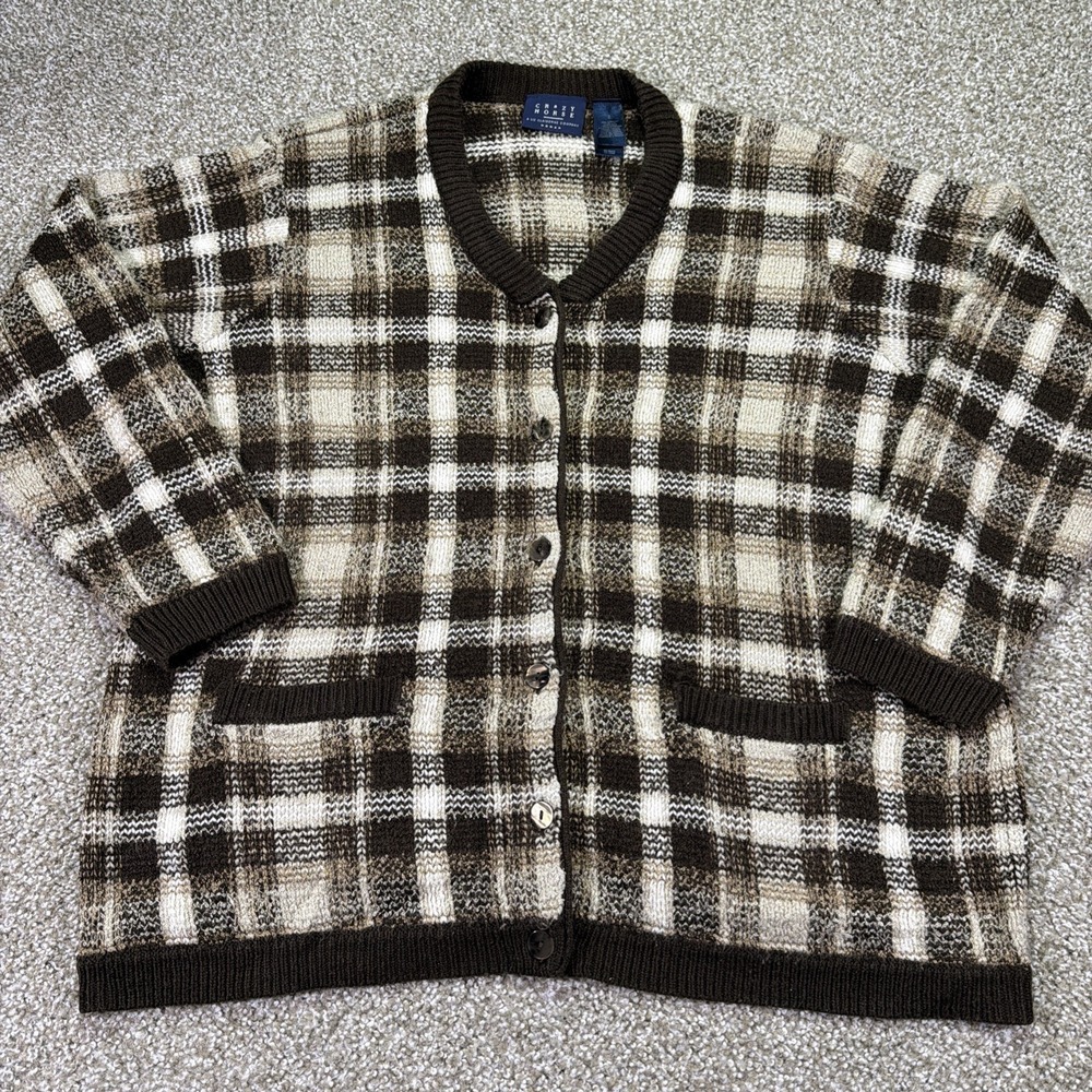 Vintage Plaid Button Up Double Pocket Cardigan Fuzzy Size XXL Crazy Horse